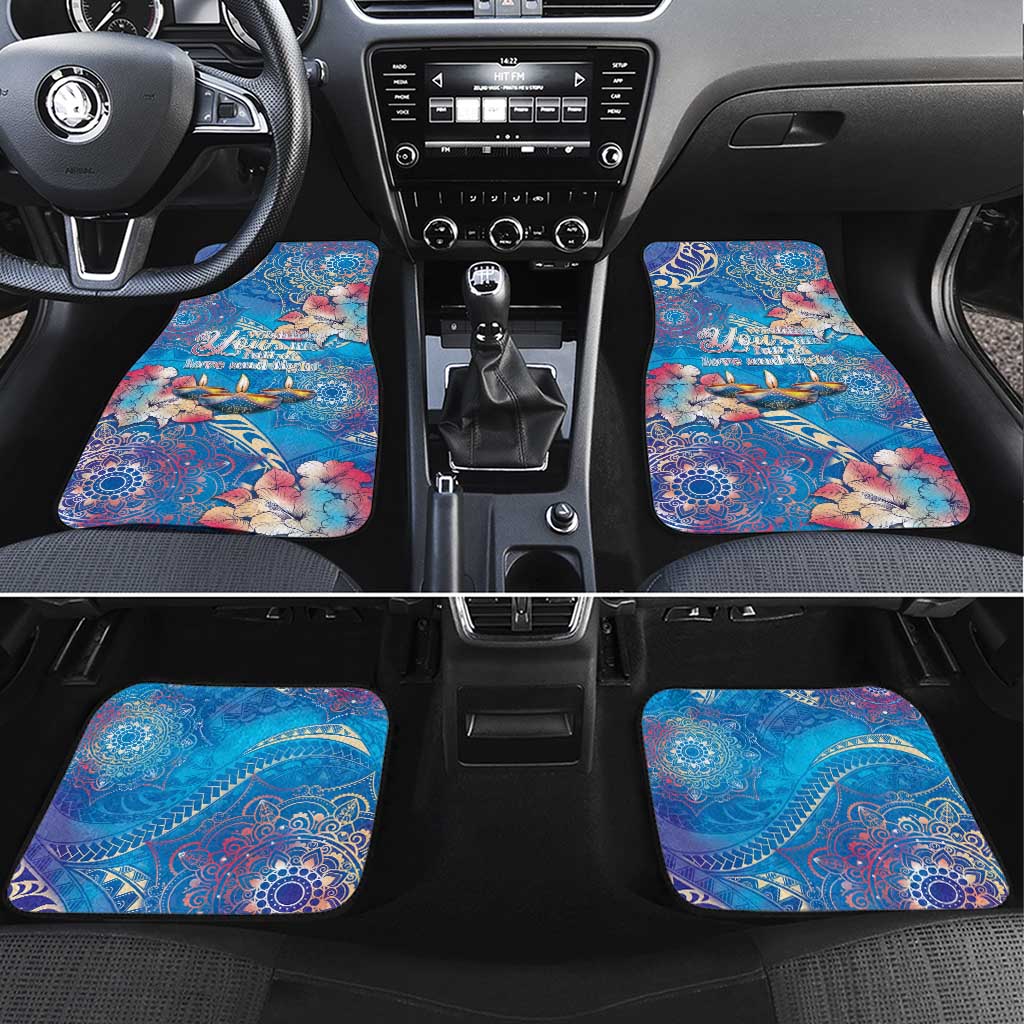 Happy Diwali Festival Car Mats Diya Lamp Rangoli With Polynesian Pattern LT05 Set 4pcs Blue - Polynesian Pride