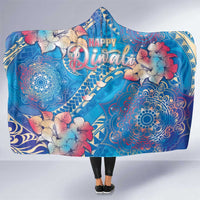 Happy Diwali Festival Hooded Blanket Diya Lamp Rangoli With Polynesian Pattern LT05 One Size Blue - Polynesian Pride