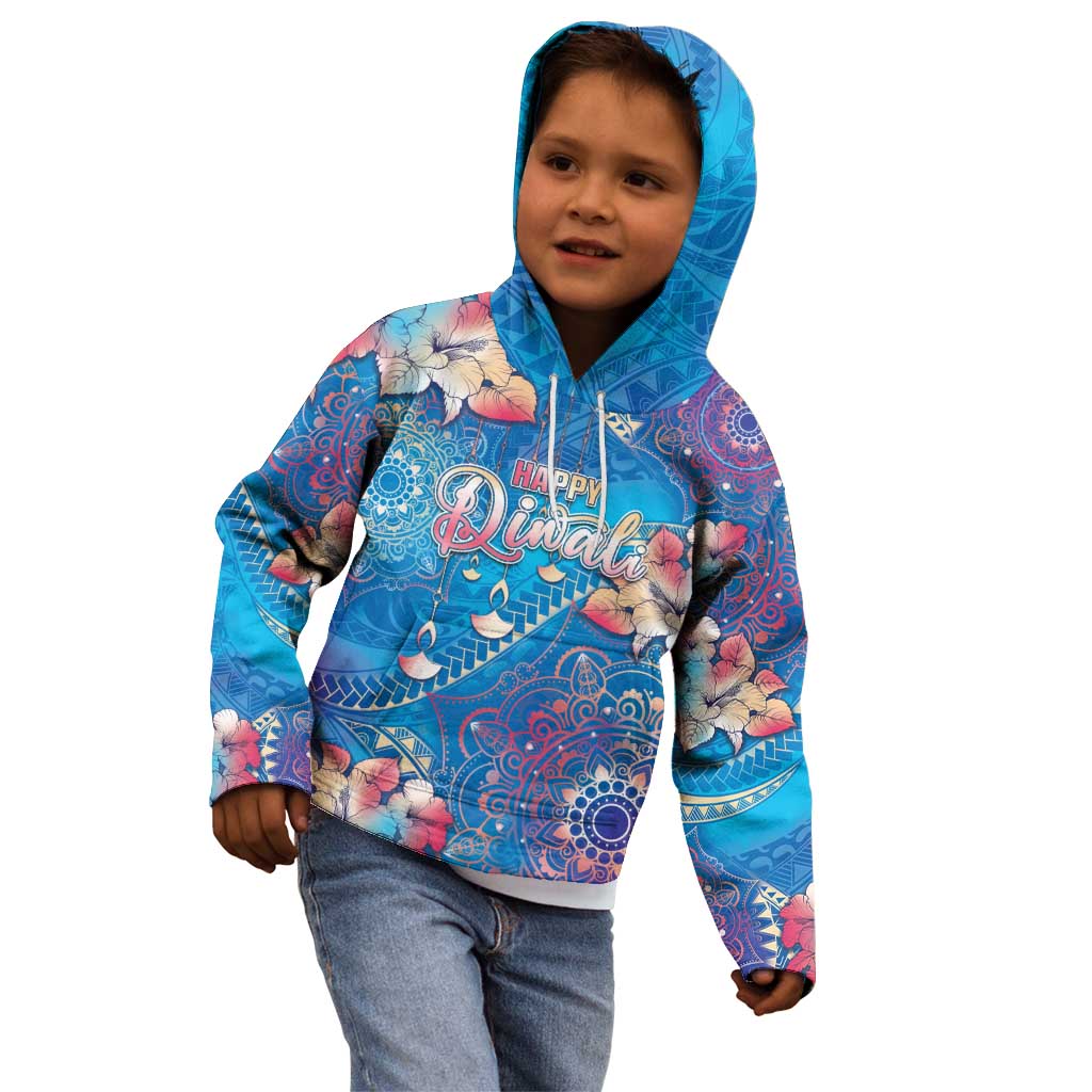 Happy Diwali Festival Kid Hoodie Diya Lamp Rangoli With Polynesian Pattern LT05 - Polynesian Pride