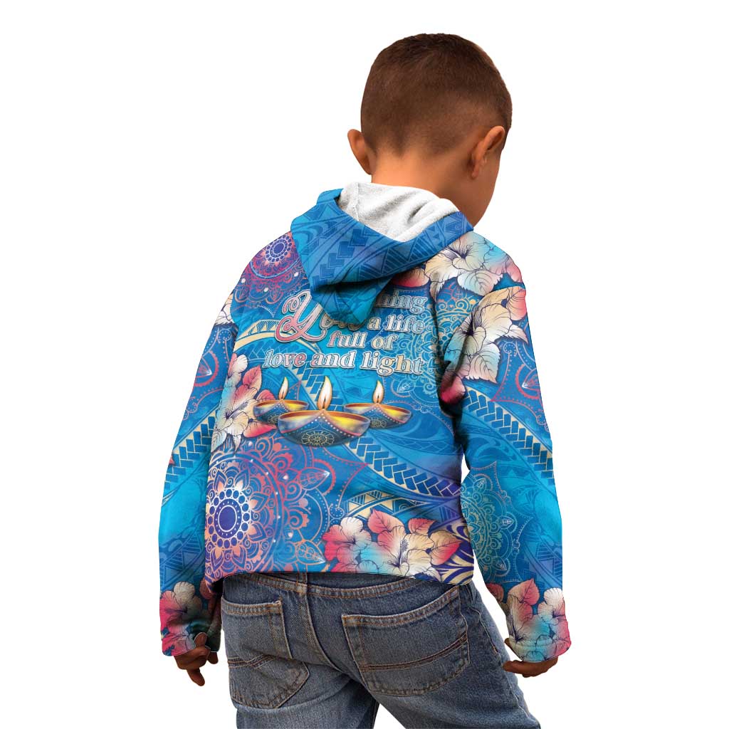 Happy Diwali Festival Kid Hoodie Diya Lamp Rangoli With Polynesian Pattern LT05 - Polynesian Pride