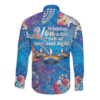 Happy Diwali Festival Long Sleeve Button Shirt Diya Lamp Rangoli With Polynesian Pattern LT05 - Polynesian Pride