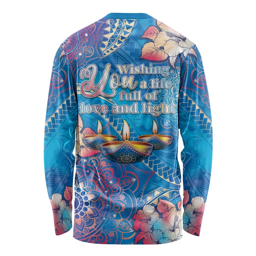 Happy Diwali Festival Long Sleeve Shirt Diya Lamp Rangoli With Polynesian Pattern LT05 - Polynesian Pride