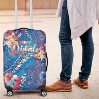 Happy Diwali Festival Luggage Cover Diya Lamp Rangoli With Polynesian Pattern LT05 Blue - Polynesian Pride