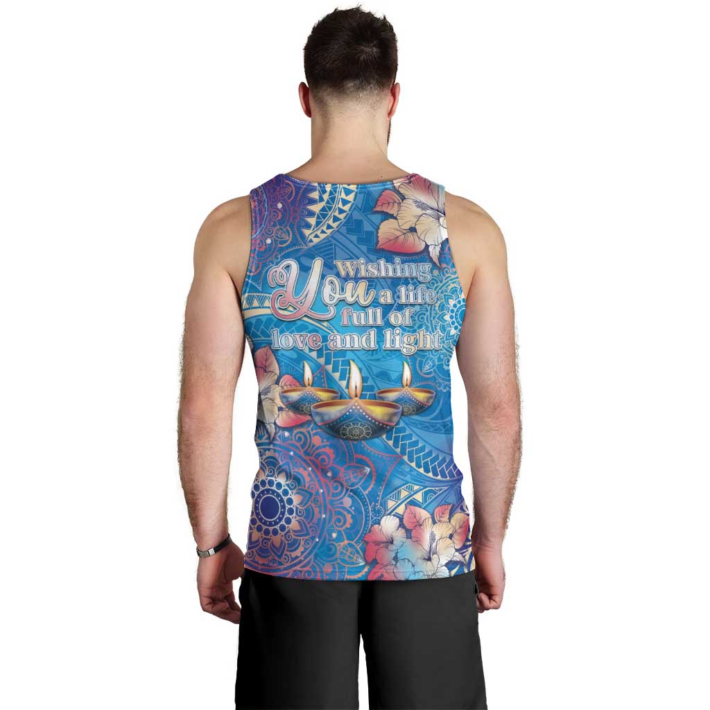 Happy Diwali Festival Men Tank Top Diya Lamp Rangoli With Polynesian Pattern LT05 - Polynesian Pride