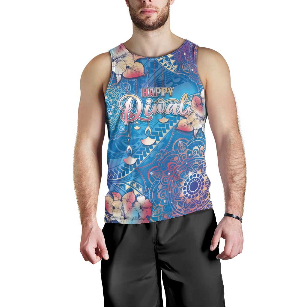 Happy Diwali Festival Men Tank Top Diya Lamp Rangoli With Polynesian Pattern LT05 - Polynesian Pride