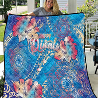 Happy Diwali Festival Quilt Diya Lamp Rangoli With Polynesian Pattern LT05 Blue - Polynesian Pride