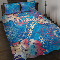 Happy Diwali Festival Quilt Bed Set Diya Lamp Rangoli With Polynesian Pattern LT05 Blue - Polynesian Pride