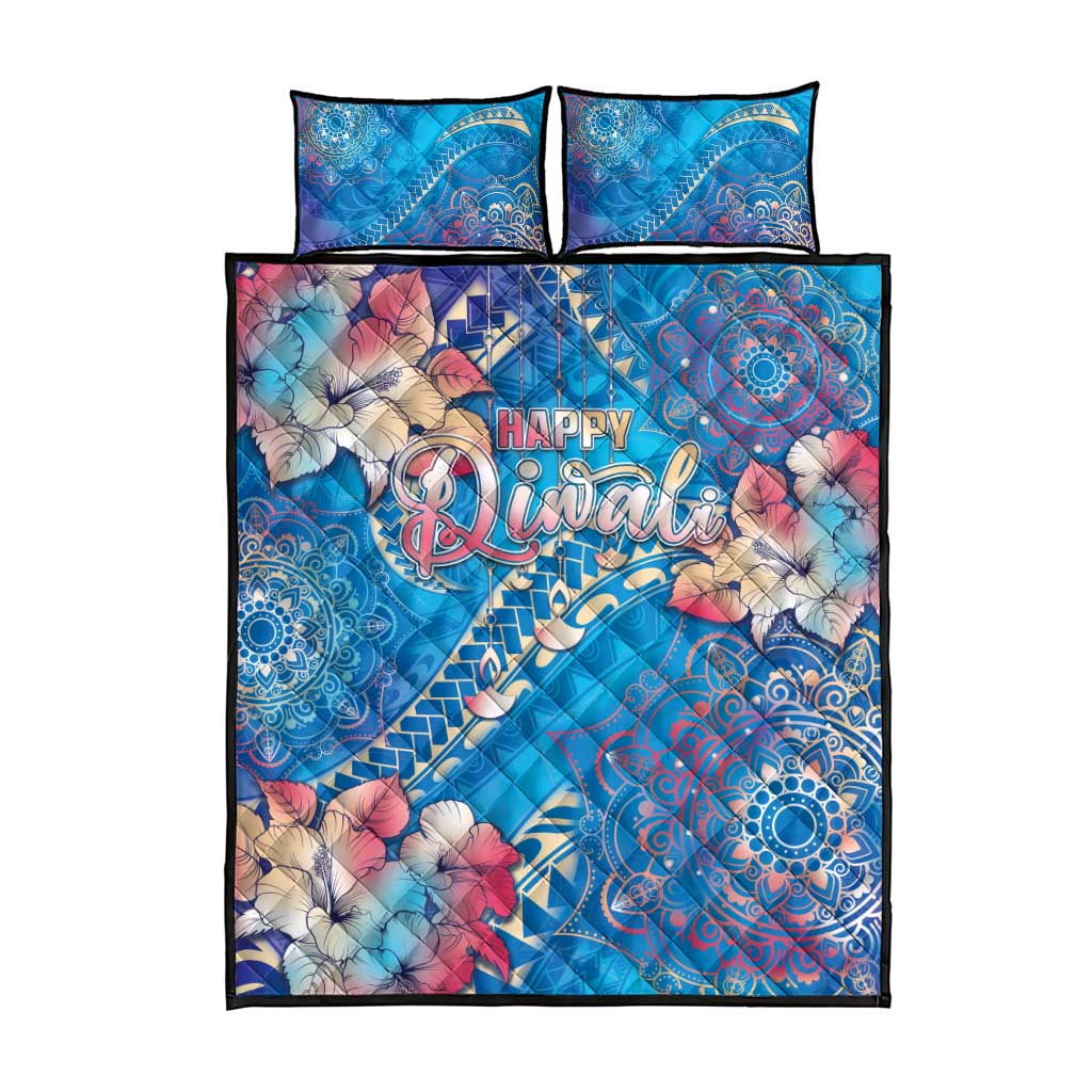 Happy Diwali Festival Quilt Bed Set Diya Lamp Rangoli With Polynesian Pattern LT05 - Polynesian Pride
