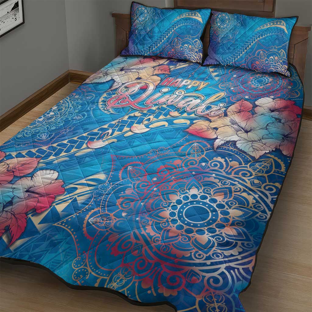 Happy Diwali Festival Quilt Bed Set Diya Lamp Rangoli With Polynesian Pattern LT05 - Polynesian Pride