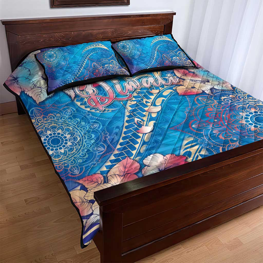 Happy Diwali Festival Quilt Bed Set Diya Lamp Rangoli With Polynesian Pattern LT05 - Polynesian Pride
