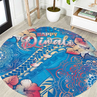 Happy Diwali Festival Round Carpet Diya Lamp Rangoli With Polynesian Pattern LT05 Blue - Polynesian Pride