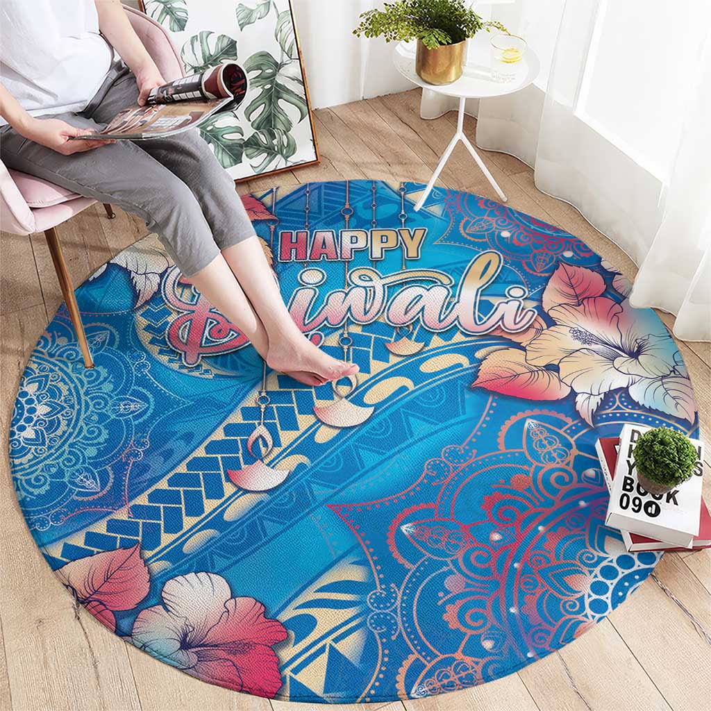 Happy Diwali Festival Round Carpet Diya Lamp Rangoli With Polynesian Pattern LT05 - Polynesian Pride