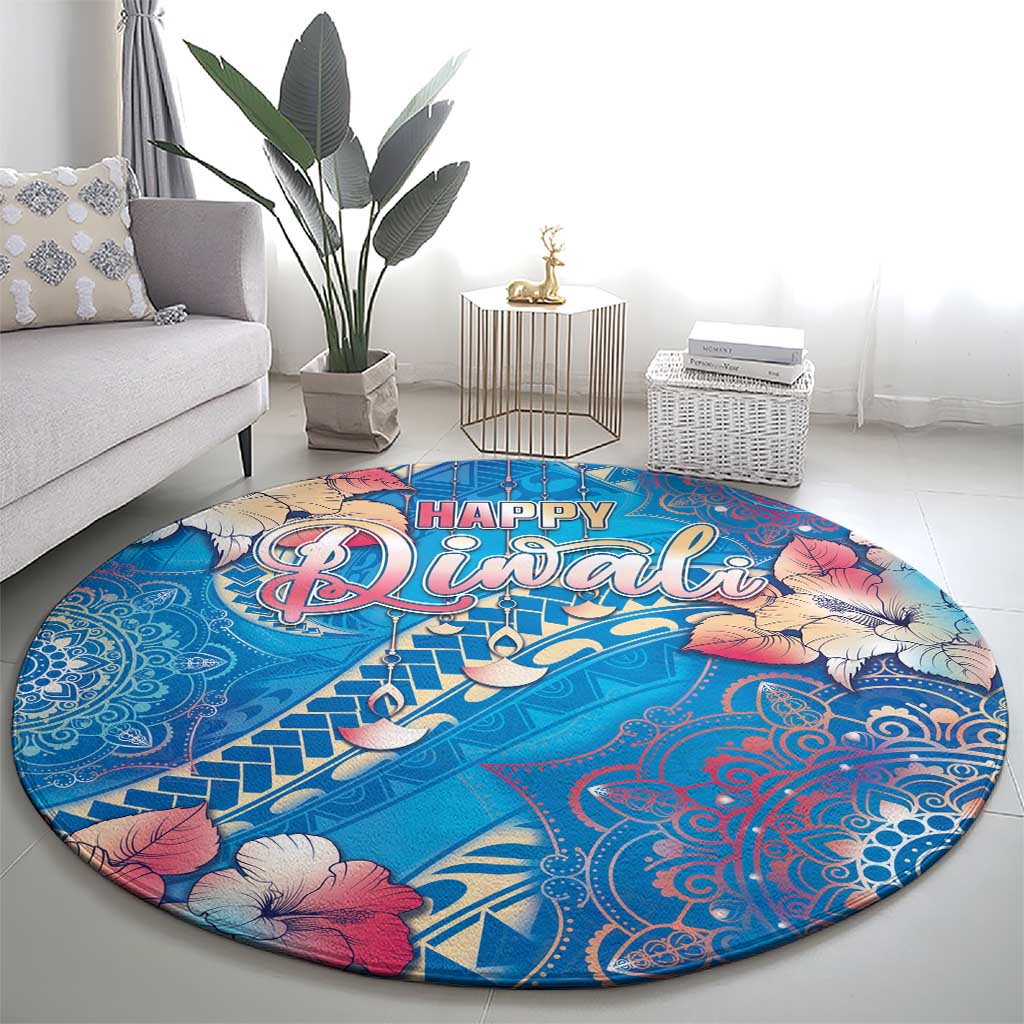 Happy Diwali Festival Round Carpet Diya Lamp Rangoli With Polynesian Pattern LT05 - Polynesian Pride