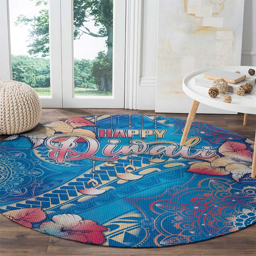 Happy Diwali Festival Round Carpet Diya Lamp Rangoli With Polynesian Pattern LT05 - Polynesian Pride