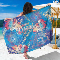 Happy Diwali Festival Sarong Diya Lamp Rangoli With Polynesian Pattern LT05 One Size 44 x 66 inches Blue - Polynesian Pride