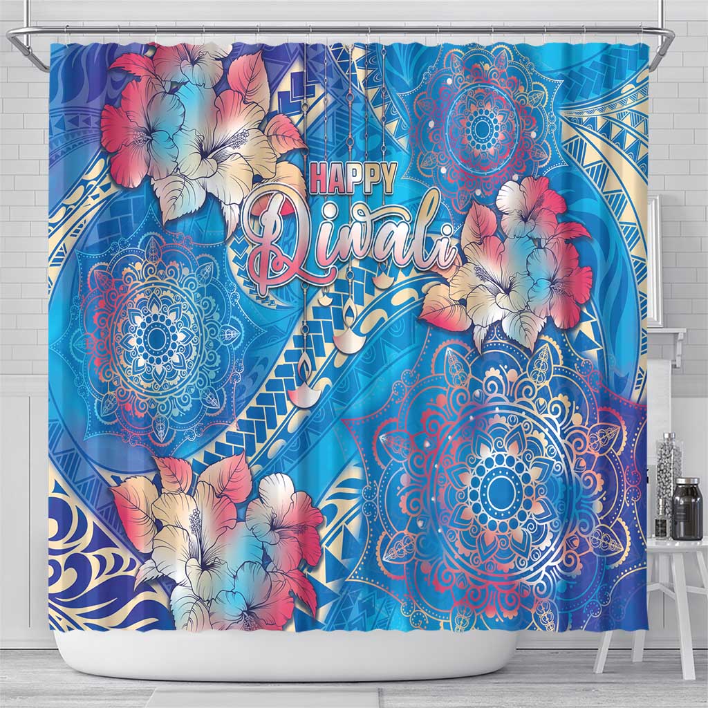 Happy Diwali Festival Shower Curtain Diya Lamp Rangoli With Polynesian Pattern LT05 - Polynesian Pride