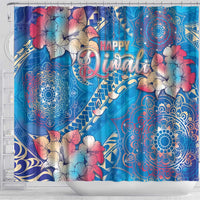 Happy Diwali Festival Shower Curtain Diya Lamp Rangoli With Polynesian Pattern LT05 - Polynesian Pride