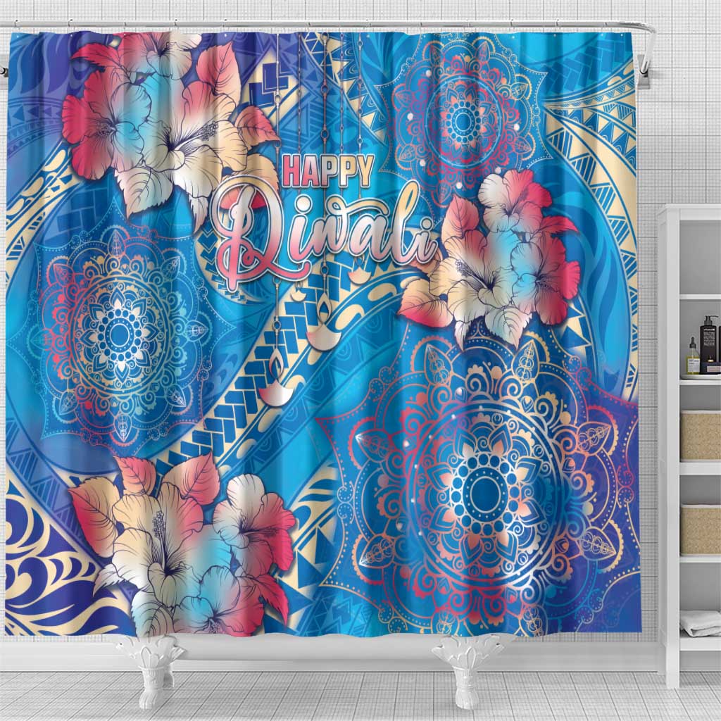 Happy Diwali Festival Shower Curtain Diya Lamp Rangoli With Polynesian Pattern LT05 - Polynesian Pride