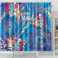 Happy Diwali Festival Shower Curtain Diya Lamp Rangoli With Polynesian Pattern LT05 - Polynesian Pride