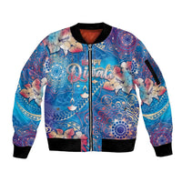 Happy Diwali Festival Sleeve Zip Bomber Jacket Diya Lamp Rangoli With Polynesian Pattern LT05 Unisex Blue - Polynesian Pride