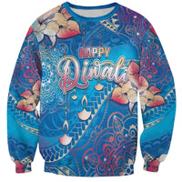 Happy Diwali Festival Sweatshirt Diya Lamp Rangoli With Polynesian Pattern LT05 Unisex Blue - Polynesian Pride