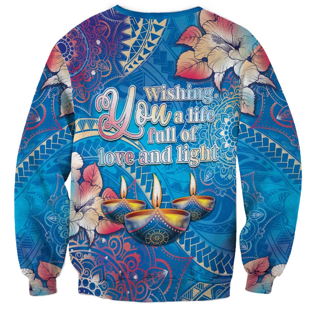 Happy Diwali Festival Sweatshirt Diya Lamp Rangoli With Polynesian Pattern LT05 - Polynesian Pride