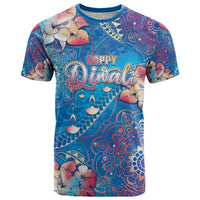 Happy Diwali Festival T Shirt Diya Lamp Rangoli With Polynesian Pattern LT05 Blue - Polynesian Pride