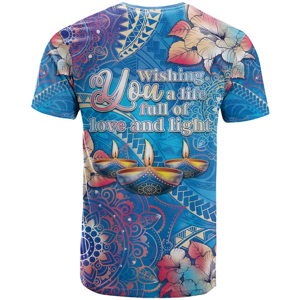 Happy Diwali Festival T Shirt Diya Lamp Rangoli With Polynesian Pattern LT05 - Polynesian Pride