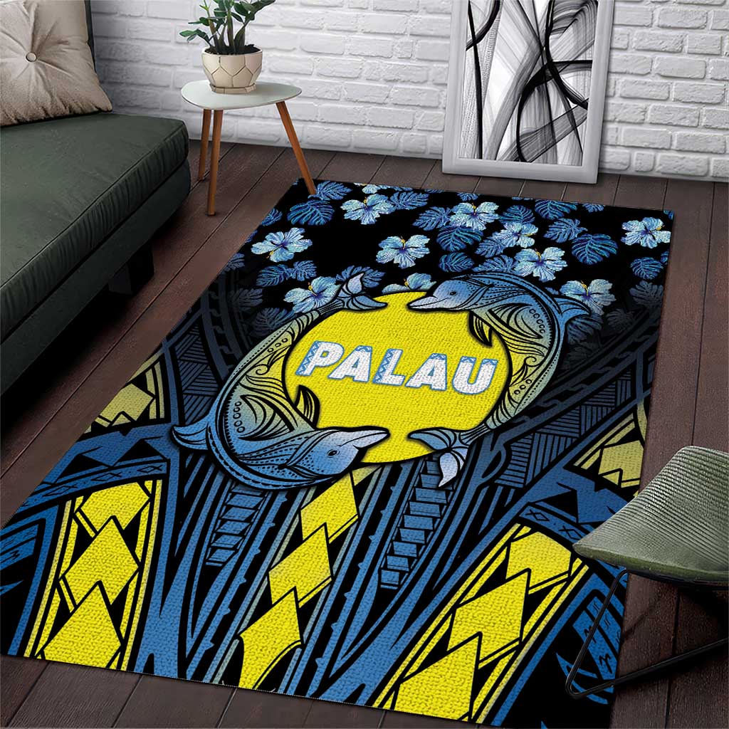 Palau Area Rug Polynesian Dolphin Tropical Hibiscus Style LT05 Black - Polynesian Pride