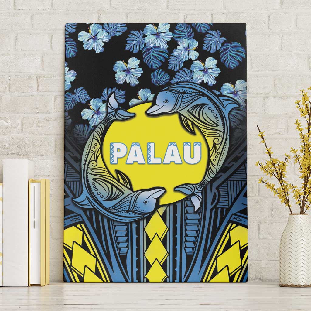 Palau Canvas Wall Art Polynesian Dolphin Tropical Hibiscus Style LT05 Without Frame Black - Polynesian Pride