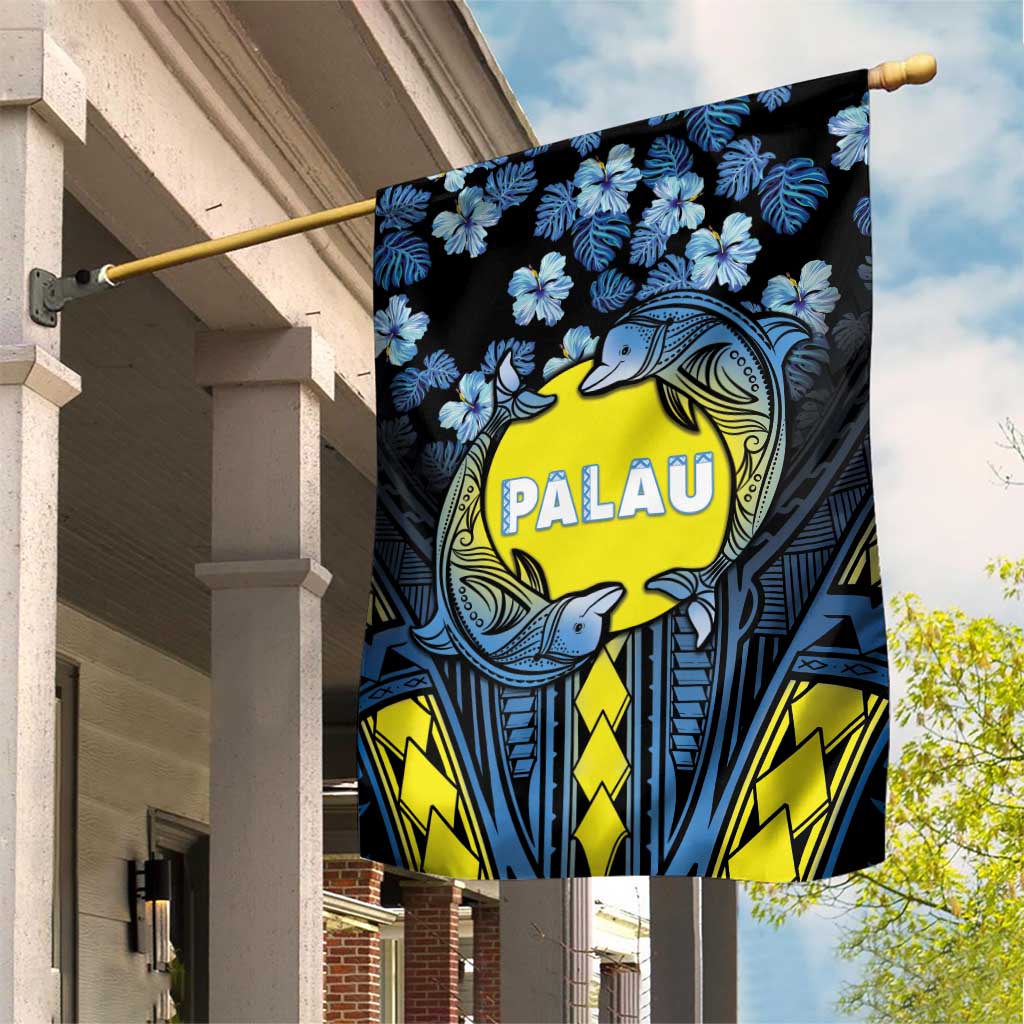 Palau Garden Flag Polynesian Dolphin Tropical Hibiscus Style LT05 House Flag Black - Polynesian Pride