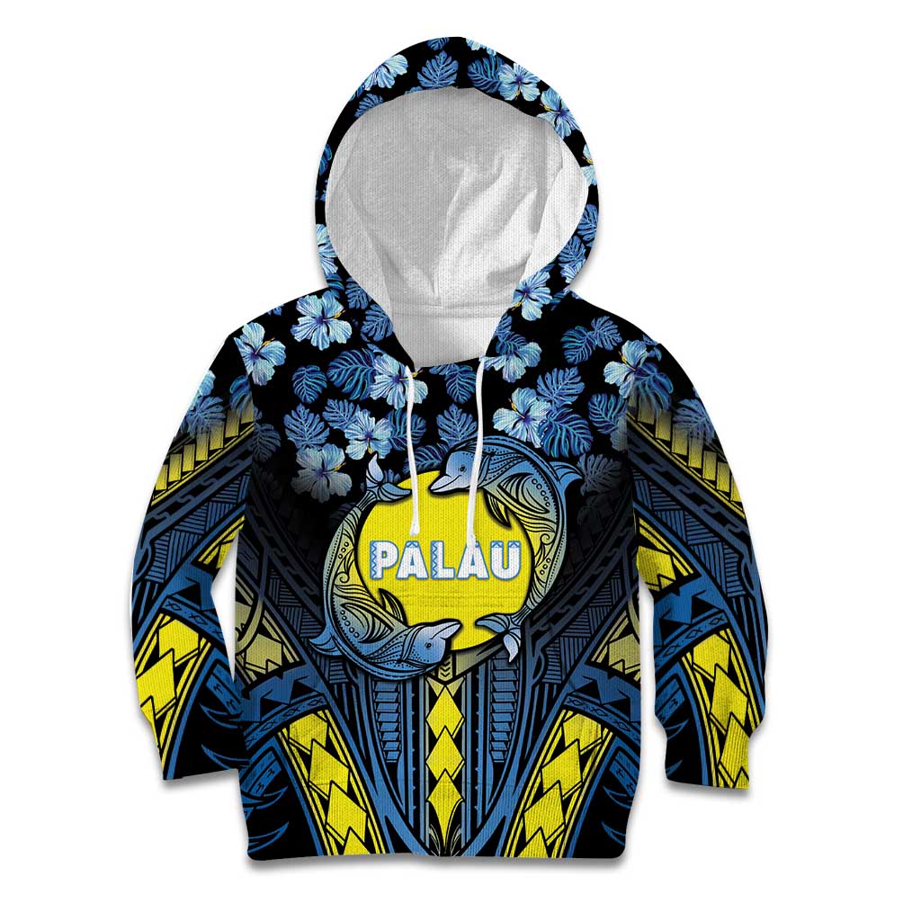Personalised Palau Kid Hoodie Polynesian Dolphin Tropical Hibiscus Style LT05 Hoodie Black - Polynesian Pride