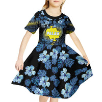 Personalised Palau Kid Short Sleeve Dress Polynesian Dolphin Tropical Hibiscus Style LT05 - Polynesian Pride
