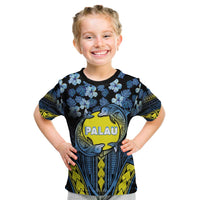 Personalised Palau Kid T Shirt Polynesian Dolphin Tropical Hibiscus Style LT05 Black - Polynesian Pride
