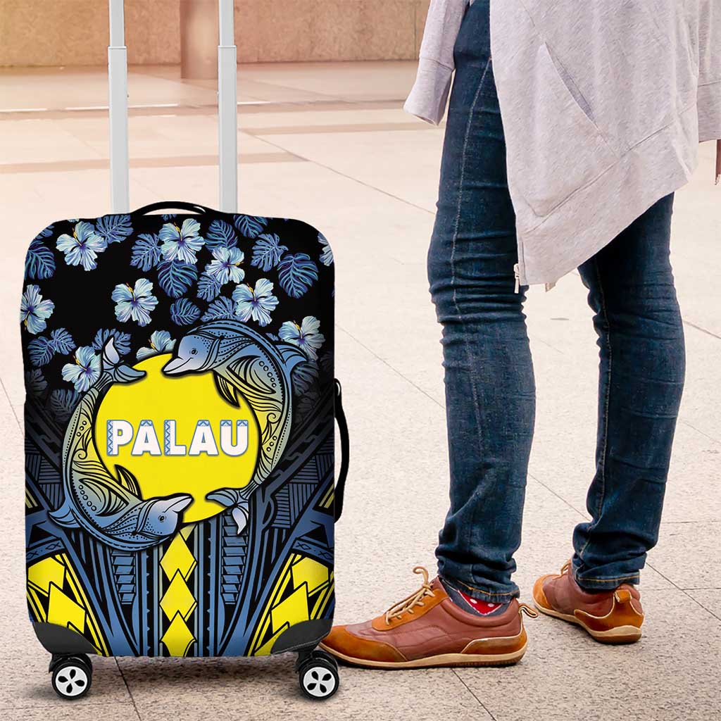 Palau Luggage Cover Polynesian Dolphin Tropical Hibiscus Style LT05 Black - Polynesian Pride