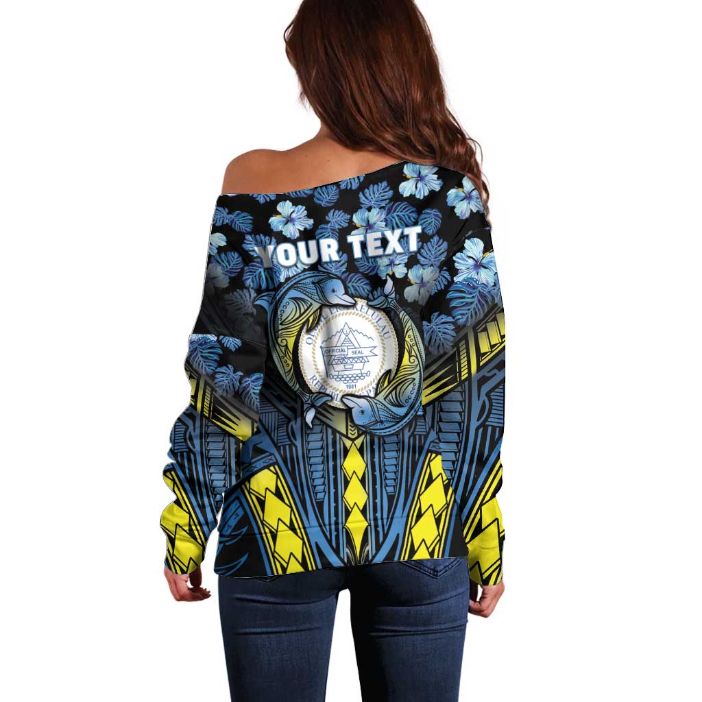 Personalised Palau Off Shoulder Sweater Polynesian Dolphin Tropical Hibiscus Style LT05 - Polynesian Pride