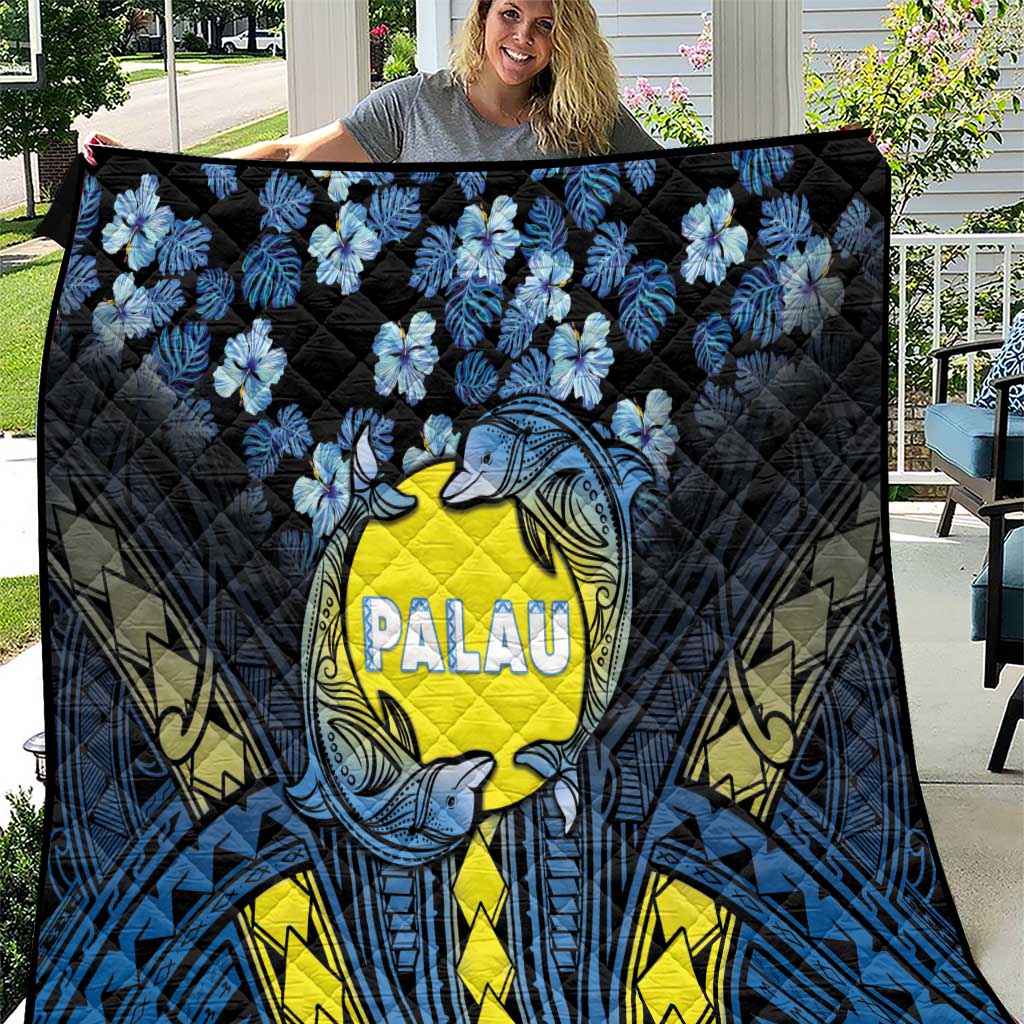 Palau Quilt Polynesian Dolphin Tropical Hibiscus Style LT05 Black - Polynesian Pride