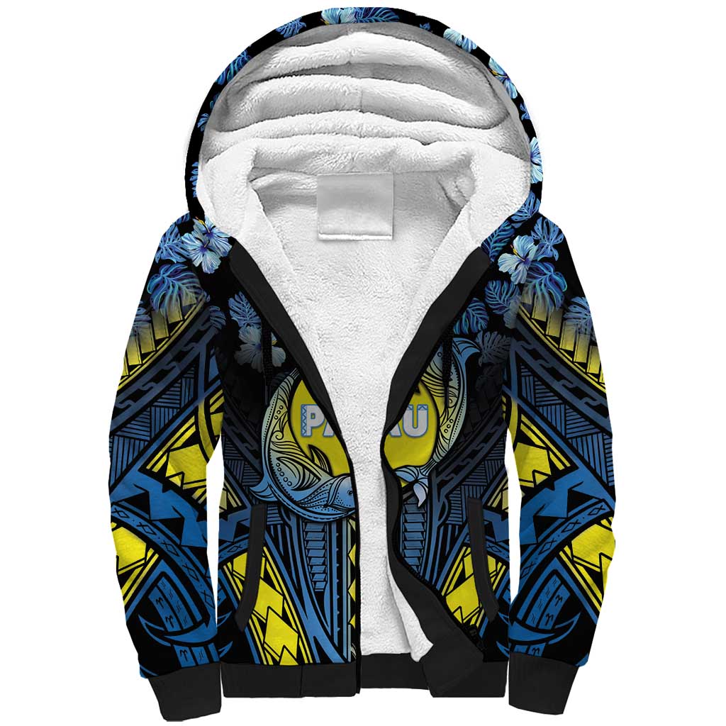 Personalised Palau Sherpa Hoodie Polynesian Dolphin Tropical Hibiscus Style LT05 Unisex Black - Polynesian Pride