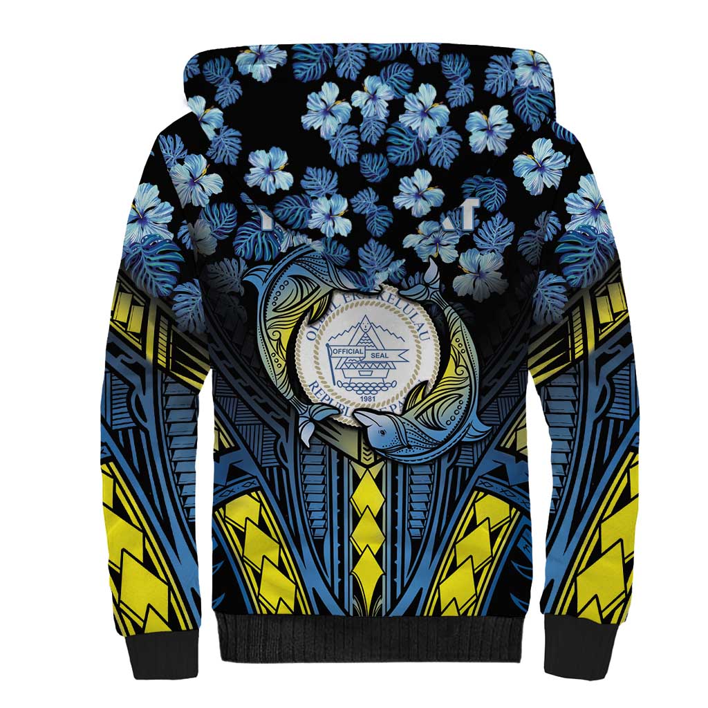 Personalised Palau Sherpa Hoodie Polynesian Dolphin Tropical Hibiscus Style LT05 - Polynesian Pride