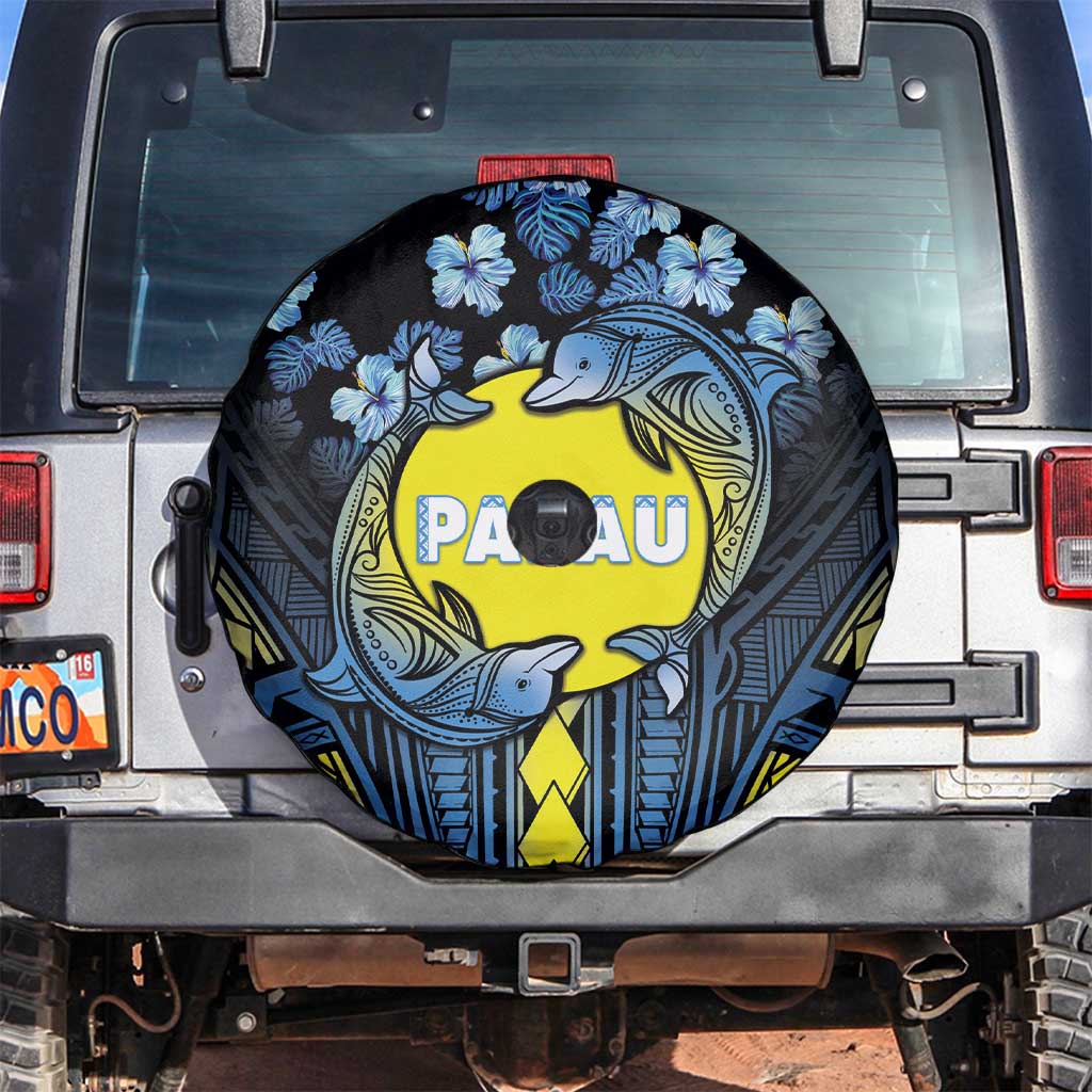 Palau Spare Tire Cover Polynesian Dolphin Tropical Hibiscus Style LT05 Black - Polynesian Pride