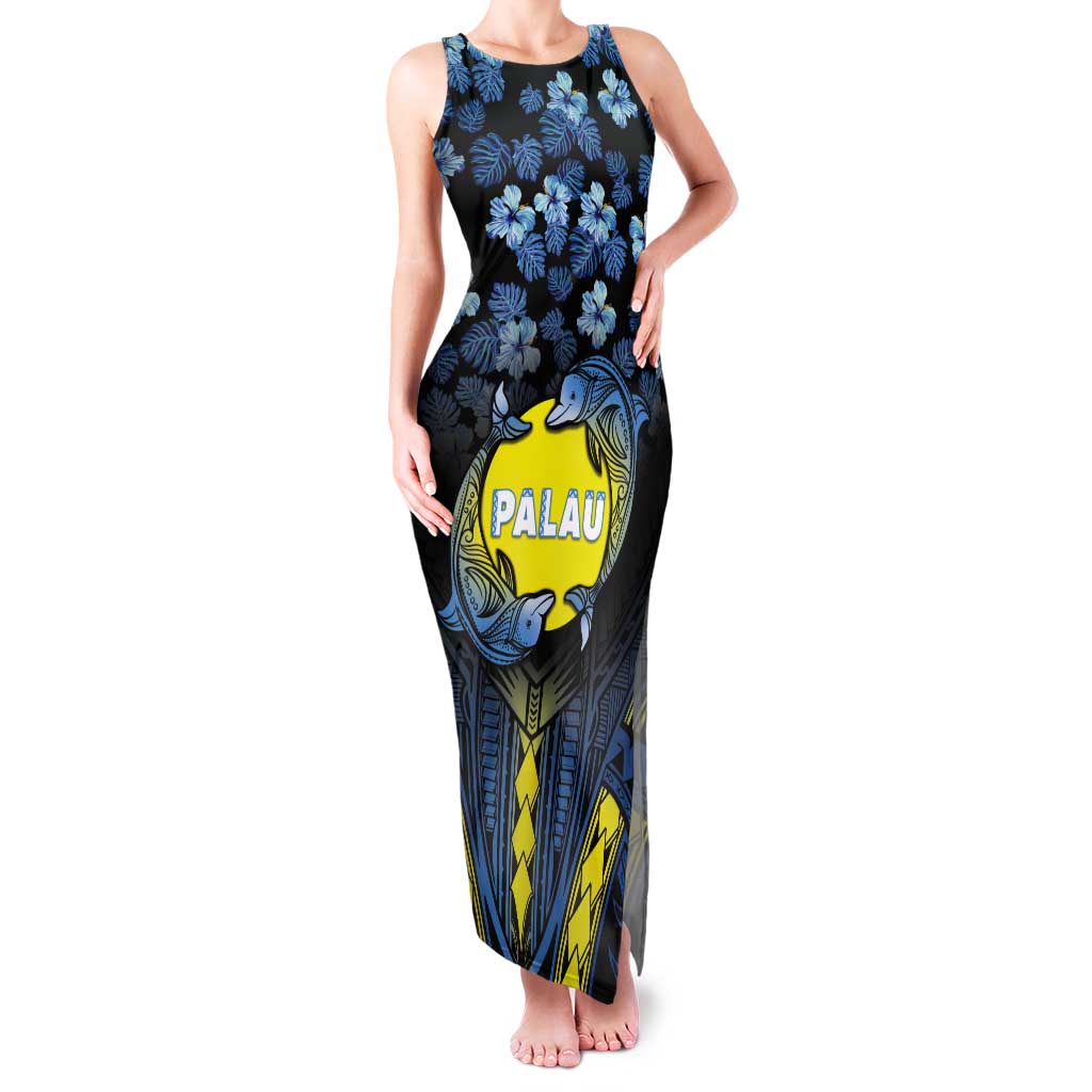 Personalised Palau Tank Maxi Dress Polynesian Dolphin Tropical Hibiscus Style LT05 Women Black - Polynesian Pride