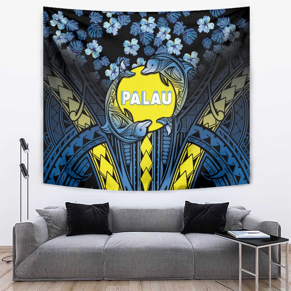 Palau Tapestry Polynesian Dolphin Tropical Hibiscus Style LT05 Black - Polynesian Pride