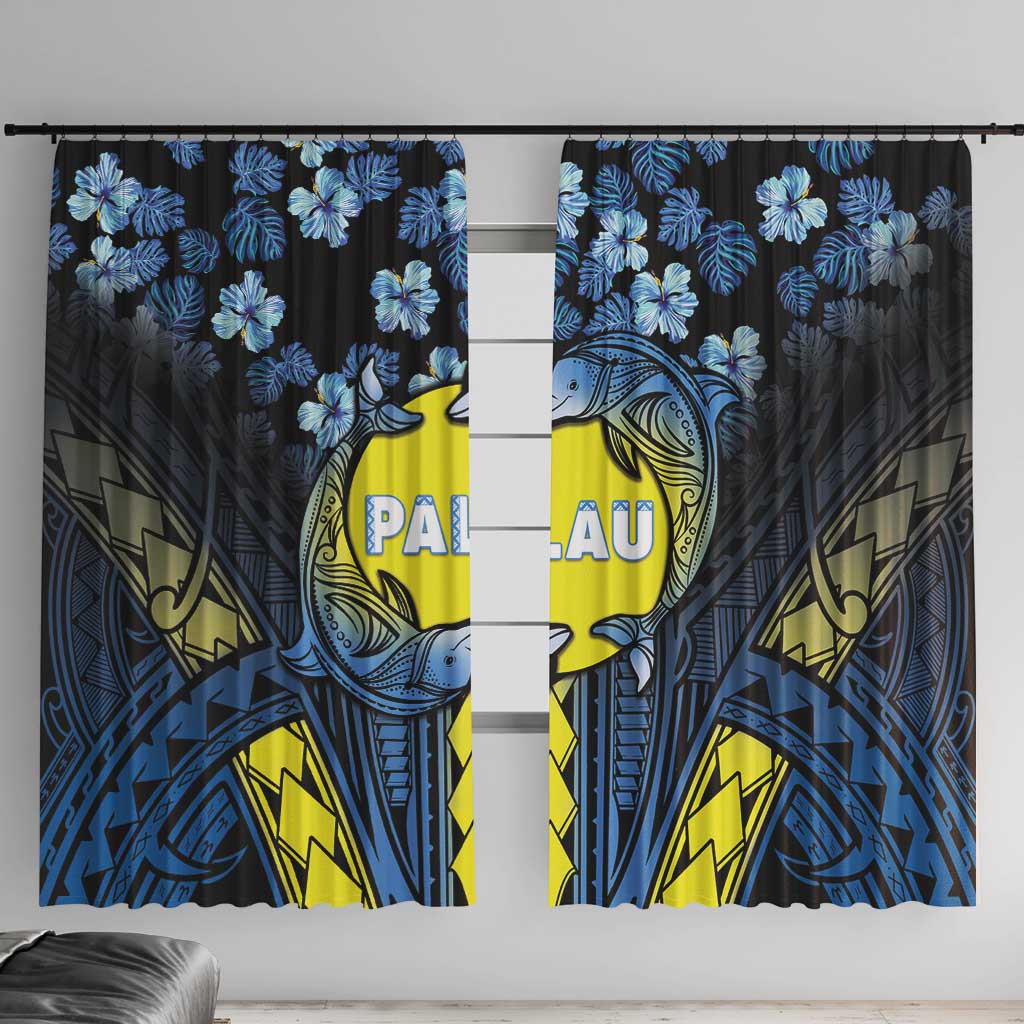 Palau Window Curtain Polynesian Dolphin Tropical Hibiscus Style LT05 With Hooks Black - Polynesian Pride