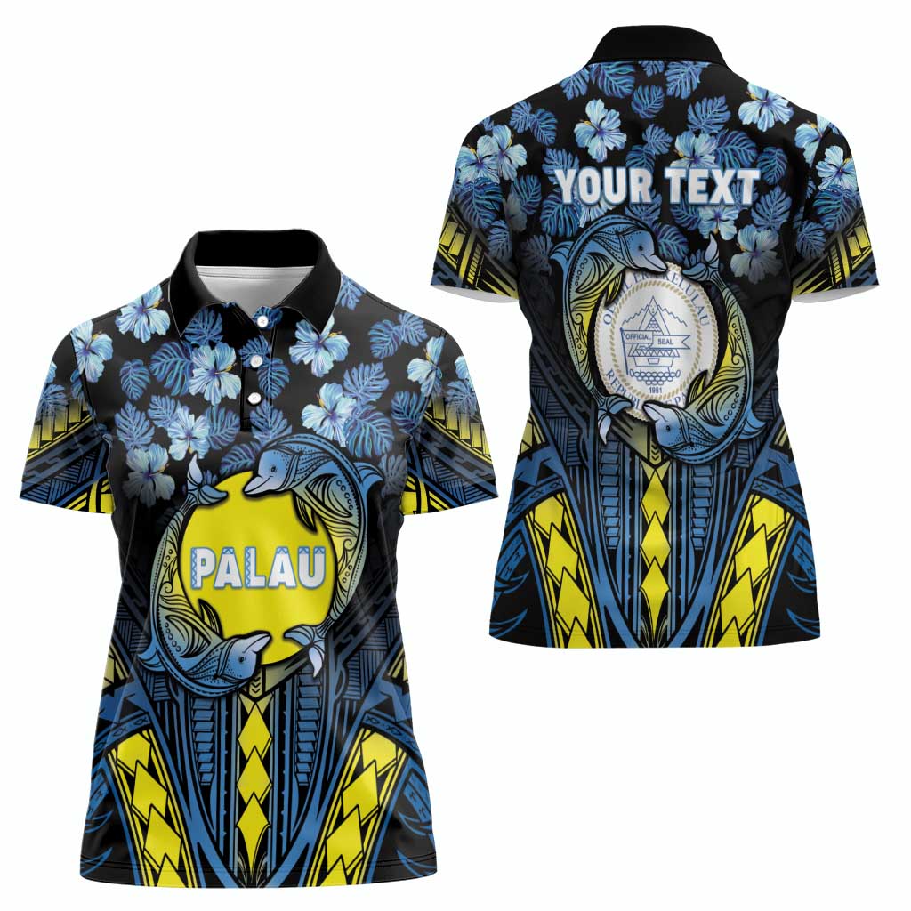 Personalised Palau Women Polo Shirt Polynesian Dolphin Tropical Hibiscus Style LT05 - Polynesian Pride