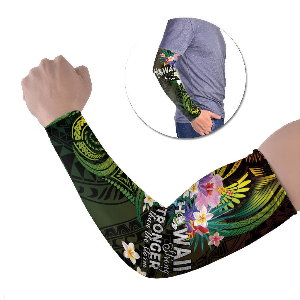 Hawaii Strong Arm Sleeves Polynesian Tribal Tropical Flowers LT05 Set of 2 Black - Polynesian Pride