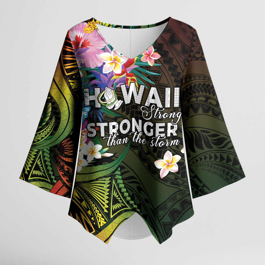 Hawaii Strong Kimono Sleeve Blouse Polynesian Tribal Tropical Flowers LT05 Female Black - Polynesian Pride