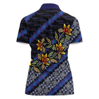 Indonesian Batik Motifs Pattern Floral Art Dark Blue Women Polo Shirt LT05 - Polynesian Pride