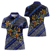 Indonesian Batik Motifs Pattern Floral Art Dark Blue Women Polo Shirt LT05 - Polynesian Pride