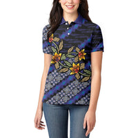 Indonesian Batik Motifs Pattern Floral Art Dark Blue Women Polo Shirt LT05 - Polynesian Pride