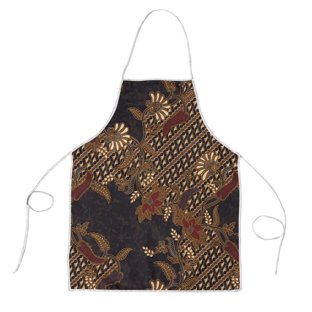 Indonesian Parang Batik Apron Brown Gold Floral Pattern LT05 Brown - Polynesian Pride